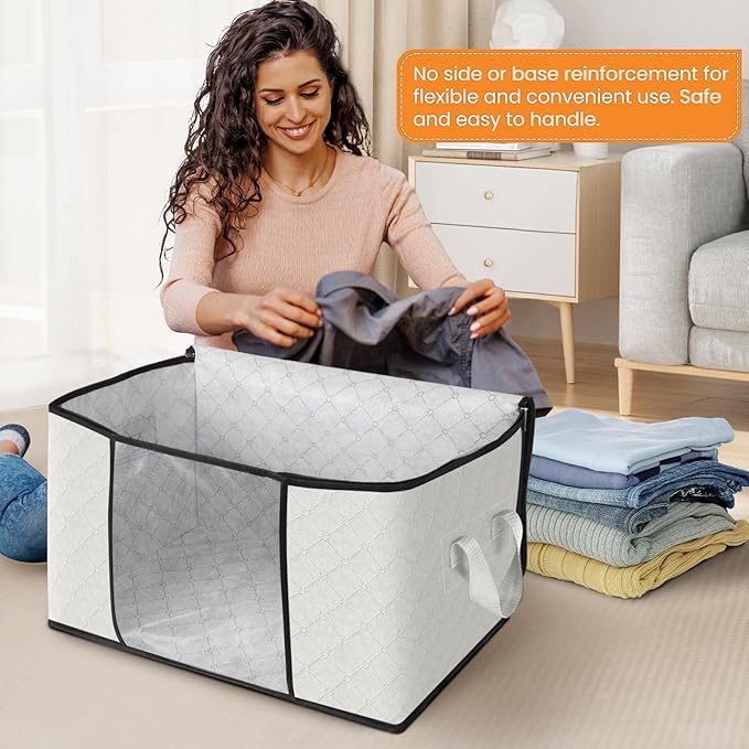 Fab totes 4 Pack Clothes Storage, Foldable Thick Fabric Blanket Storage Bags - Image 3