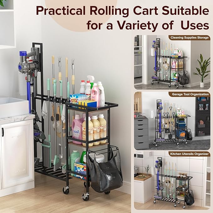 Housolution Cleaning Utility Cart on Wheels, Vacuum Stand Compatible - Image 8