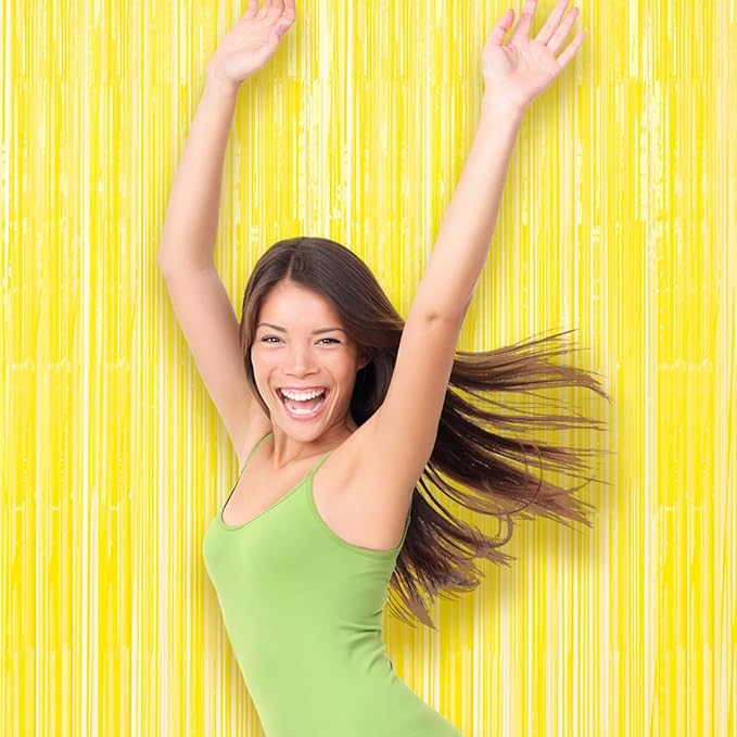 3 Pack 3.3 x 8.2 ft Pastel Yellow Foil Fringe Backdrop Curtains, Tinsel - Image 7