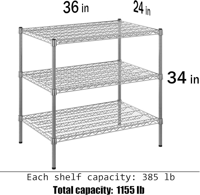 24" Deep x 36" Wide x 34" Height Wire Shelving Kit | 3-Tier | NSF Commercial - Image 3