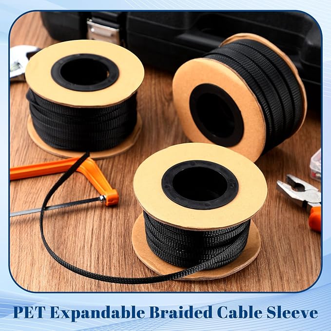 Pangda 300 Feet 1/4 Inch Wire Loom PET Expandable Braided Sleeving Braided - Image 5