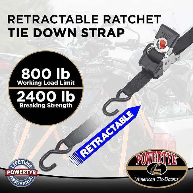 PowerTye - 2 inch x 10ft Long Retractable Ratchet Tie Down Strap - - Image 2