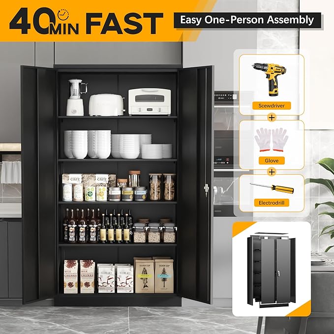 Greenvelly 72" H Metal Storage Cabinet, Locking Cabinets - Image 7