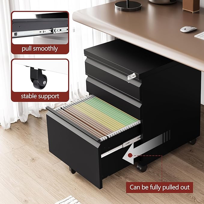 3 Drawer File Cabinet，Mobile Filing Cabinet - Image 6
