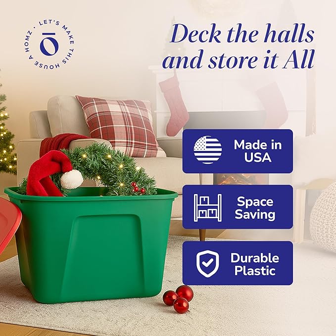 HOMZ 4-Pack Molded Bin, Holiday Storage Containers w/ Lids, 18 Gal, Gift Wraps - Image 5