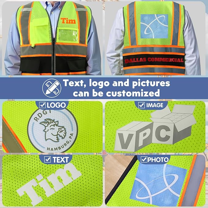 Custom Safety Vest with Logo Pockets High Visibility Reflective Vests - Image 5