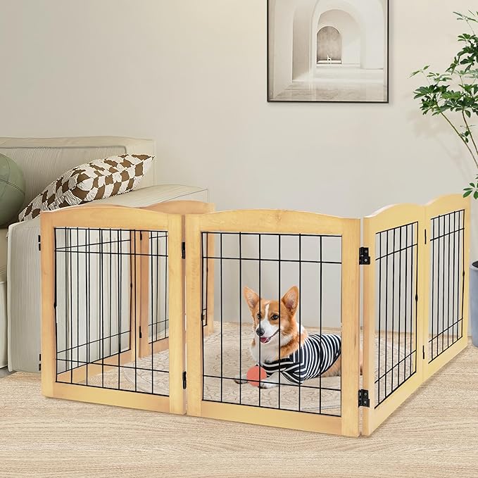 LZRS 6-Panel Extra Wide Wooden Freestanding Dog Gate: Foldable Solid Wood and by LZRSPET