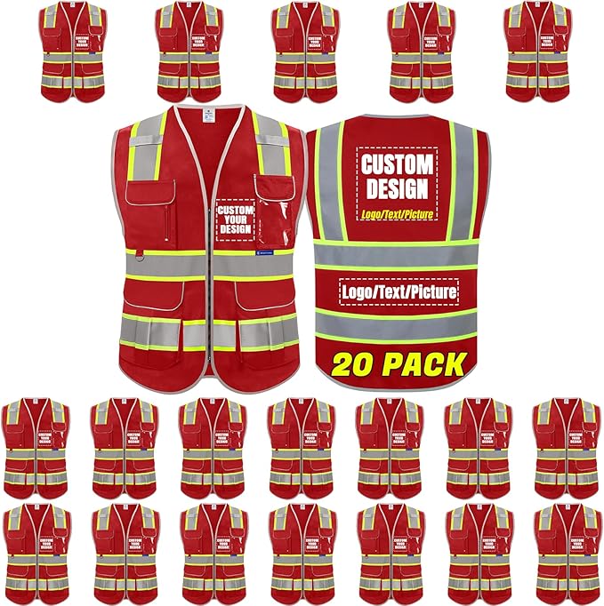 BeautyWill Custom Logo 10 Pockets Safety Vest Class2 ANSI Certified High by BeautyWill