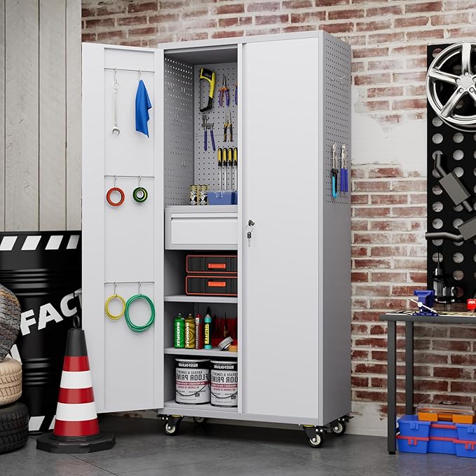 Metal Storage Cabinet with Drawers, Locking Garage Tool Cabinets on Wheels with - Image 8