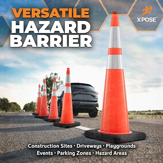 Xpose Safety 36 Inch Orange Slim Line Traffic Cones 6" & 4" Collar - Image 7