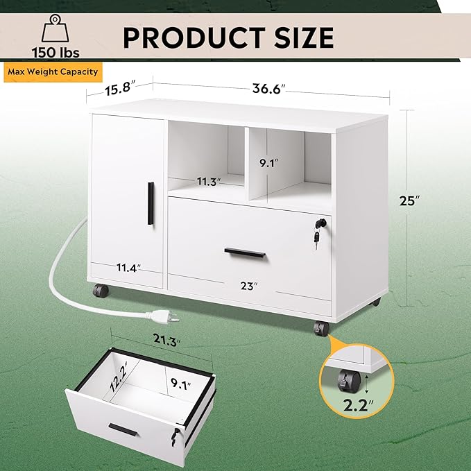 DEVAISE File Cabinet with Charging Station, 1-Drawer Lateral File Cabinets with - Image 3