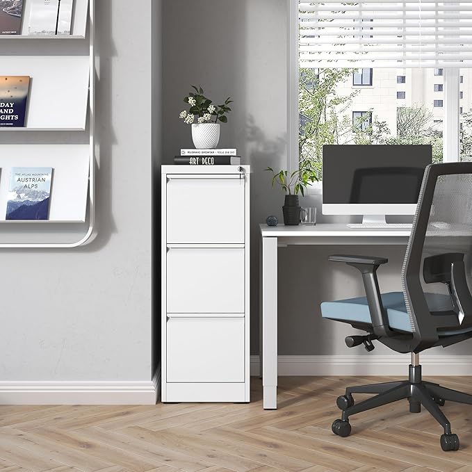 3 Drawer File Cabinet with Lock, Metal Vertical Filing Cabinets - Image 2