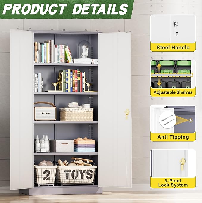 Greenvelly Metal Storage Cabinet, 72” Metal Cabinet Storage - Image 5