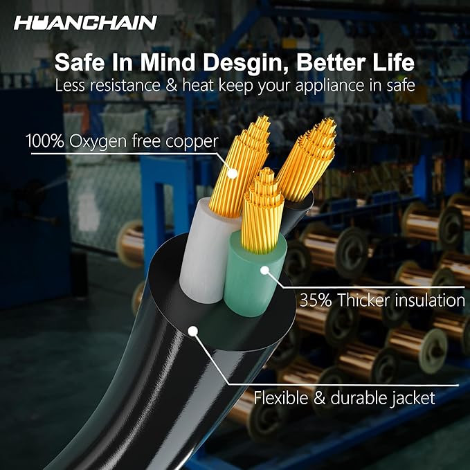 HUANCHAIN 4 FT 16 Gauge Black Indoor Outdoor Extension Cord Waterproof - Image 2