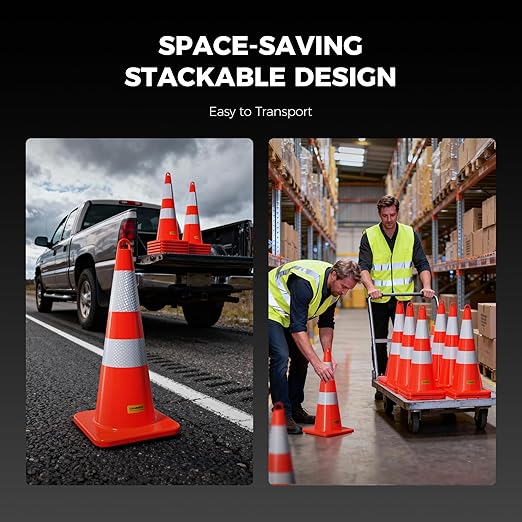 6 Pack 28 Inch Traffic Cones, from -22℉ to 131℉, MUTCD-Compliant Orange Safety - Image 7