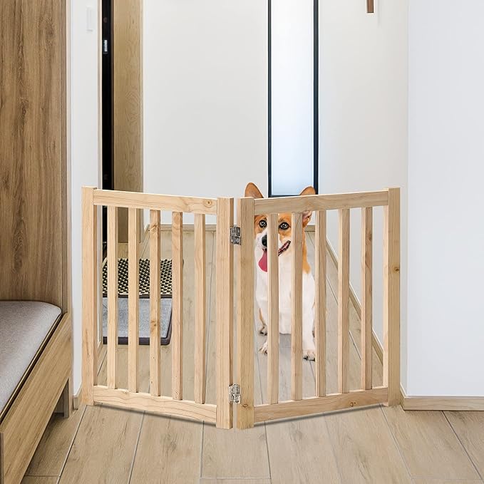 LZRS 2-Panel Wooden Free Standing Foldable Dog Gate Indoor – Solid Hardwood 24" - Image 7