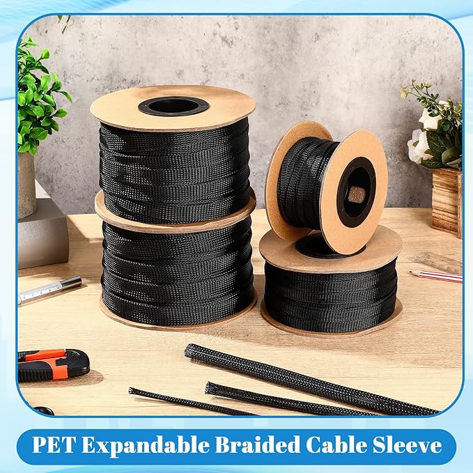 Pangda 75 Feet 1/4 Inch Wire Loom Pet Expandable Braided Sleeving Braided Sleeve - Image 2