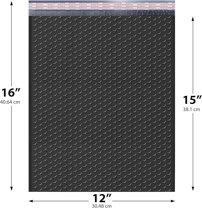 Black Large Poly Bubble Mailers 12x15 inch | Self Seal Padded Envelopes - Image 2