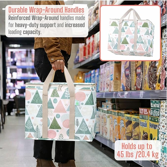 VENO 2 Pack Christmas Cooler Bag Insulated Reusable Grocery Shopping Bag - Image 5