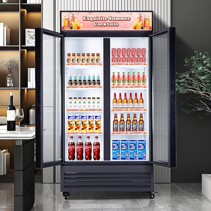 Commercial Beverage Refrigerator Display Fridge, Two Glass Door Upright Drink - Image 8
