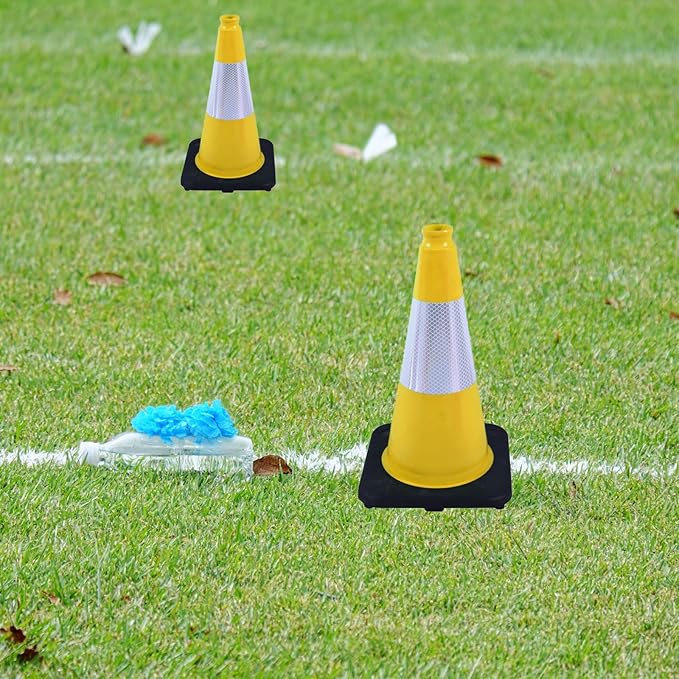 4 Pack 18 Inch Yellow PVC Safety Cones Black Base Stable, Driving School - Image 5