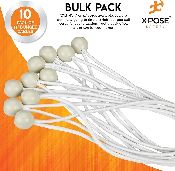Xpose Safety Bungee Ball Cords 11" 10 Pack Heavy Duty White Stretch Rope - Image 5