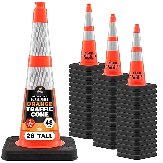 Xpose Safety 28 Inch Orange Slim Line Traffic Cones Heavy Duty 10lb by XposeSafety