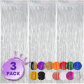 3 Pack 3.3x8.2 Feet Laser Silver Foil Fringe Backdrop Curtains, Tinsel by Voircoloria