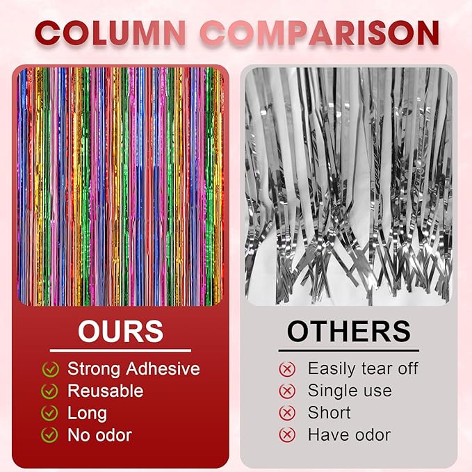 3 Pack 3.3x8.2 Feet Rainbow Foil Fringe Backdrop Curtains, Tinsel Streamers - Image 5