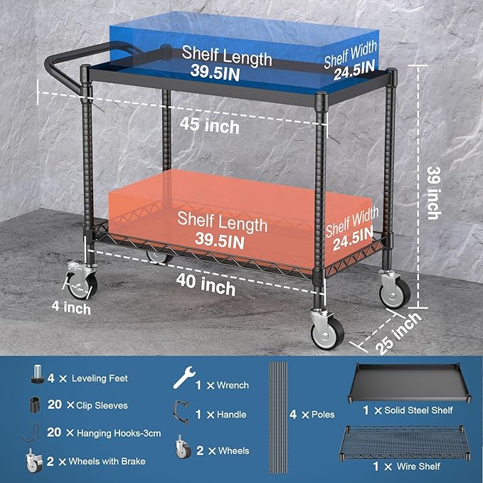 Leteuke 2 Tier Utility Cart - Image 5
