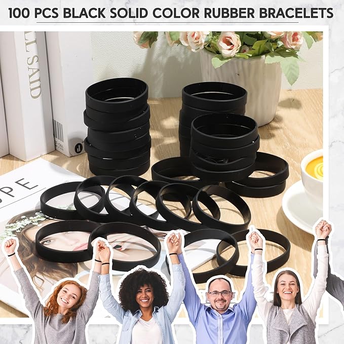 Liliful 100 Pcs Silicone Rubber Wristbands Rubber Wristband Bracelet Bands - Image 5