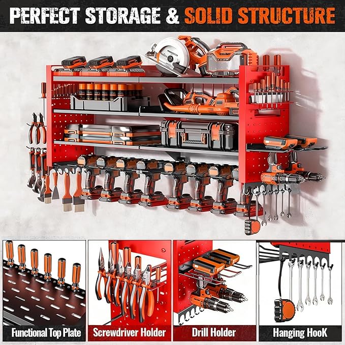 33" W Power Tool Organizer Wall Mount, 4-Layer Heavy Duty Tool Storage - Image 5