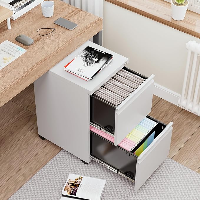 2 Drawers File Cabinet with Lock Metal Vertical File Cabient with Wheels Mobile - Image 4