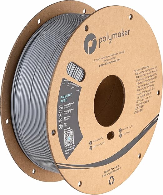 Polymaker PolyLite Grey 3D Printer PETG Filament 1.75mm 1kg, Legacy PETG Formula by Polymaker