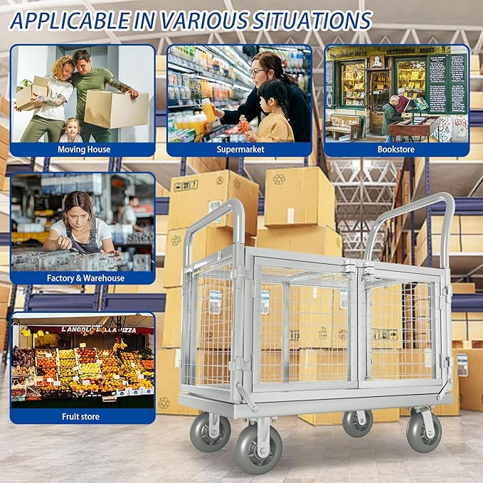 Upgrade Platform Truck with Cage, Mutipurpose 7-in-1 Heavy-Duty Utility Cart - Image 7