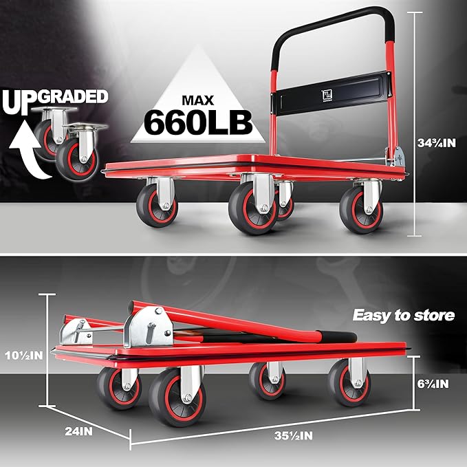 Push Cart Dolly by Wellmax, Moving Platform Hand Truck, Foldable - Image 2