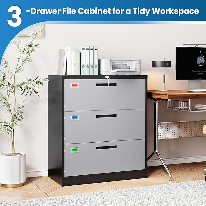 3 Drawer File Cabinet, Lateral Filing Cabinets - Image 6