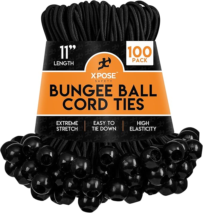 Xpose Safety Bungee Ball Cords 11" 100 Pack Heavy Duty Black Stretch Rope by XposeSafety