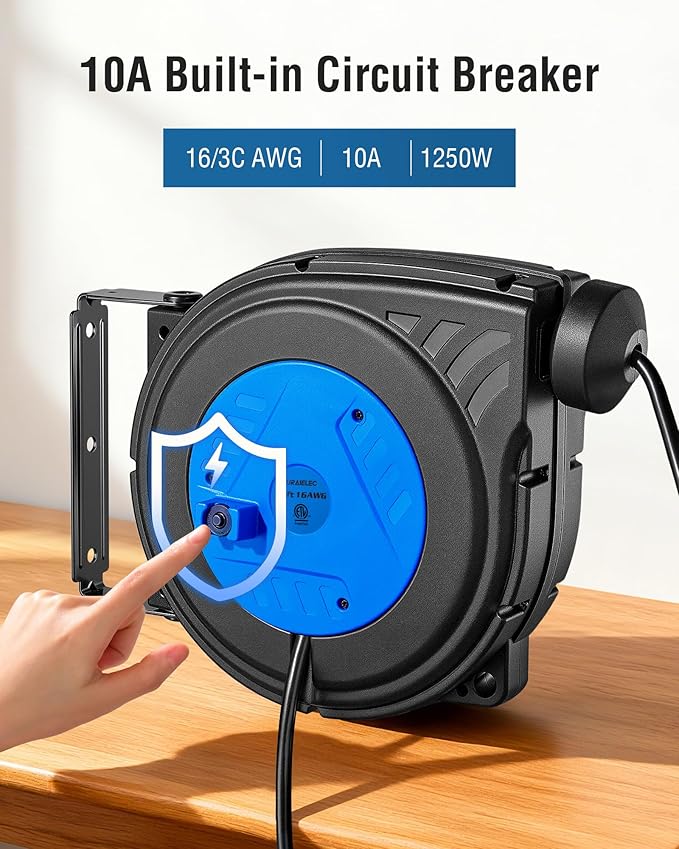 SURAIELEC 30 FT Retractable Extension Cord Reel, 16 Gauge Power Cord - Image 3