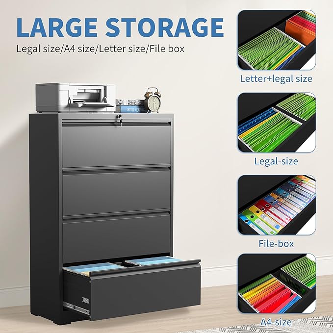 File Cabinets 4 Drawer, Metal Office Storage Filing Cabinet - Image 4