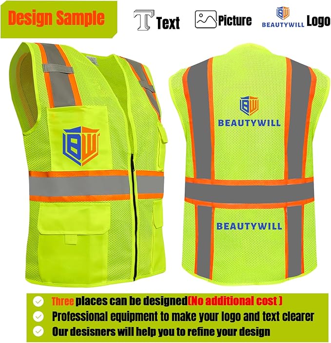 BeautyWill Custom Safety Vest Customized Logo Class 2 High Visibility - Image 6