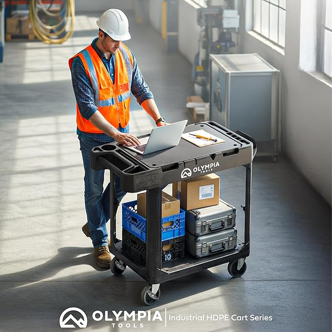 Olympia Tools Heavy Duty Utility Work Cart | 2 in 1 Convertible 3 Shelf to Flat - Image 2