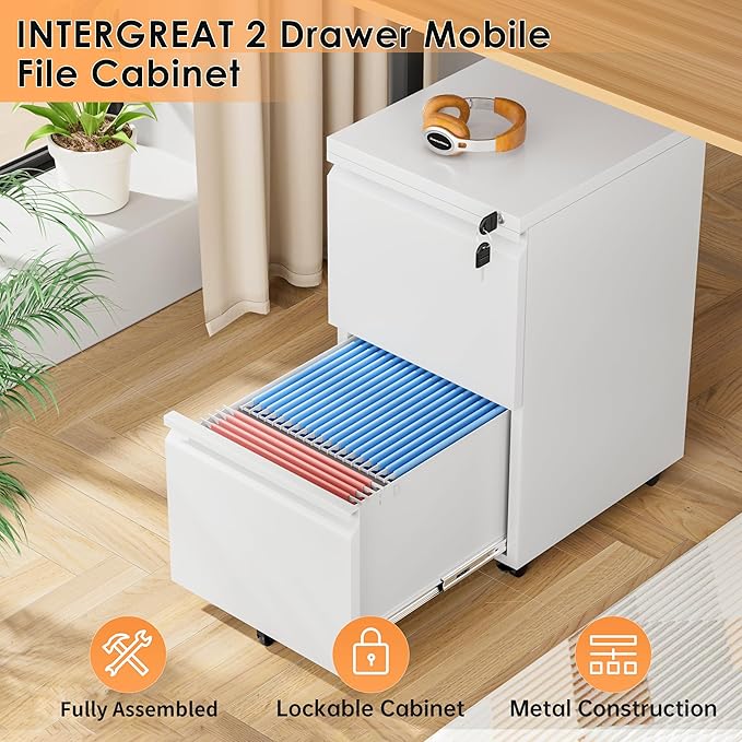 INTERGREAT 2 Drawer File Cabinet, Metal Filling Organizer - Image 5