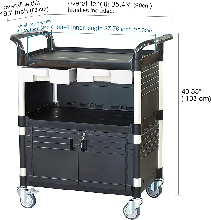 JaboEquip 3 Tier Heavy Duty Utility Cart, Lockable Medical Cart, 606 lbs Load - Image 6
