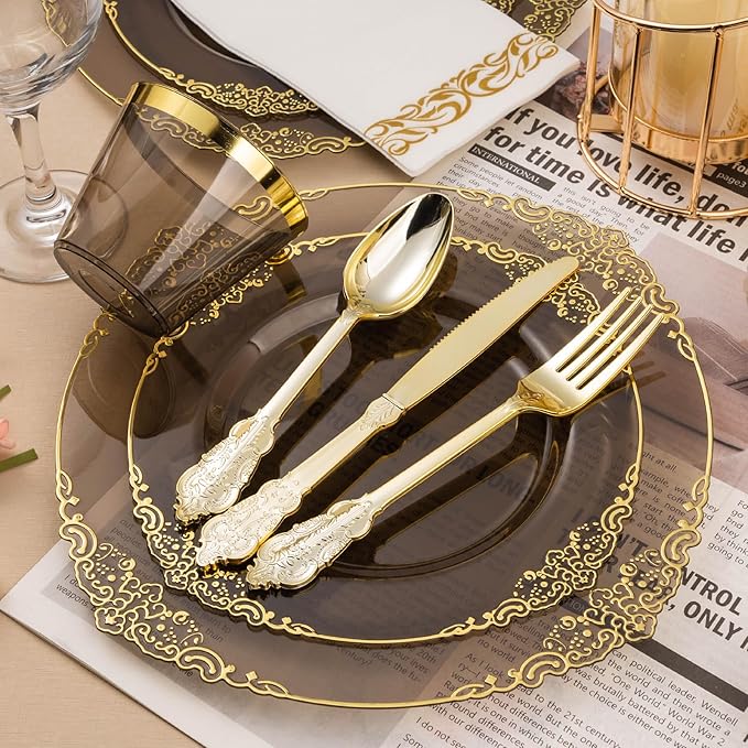 350PCS Clear Black Plastic Plates - Image 3