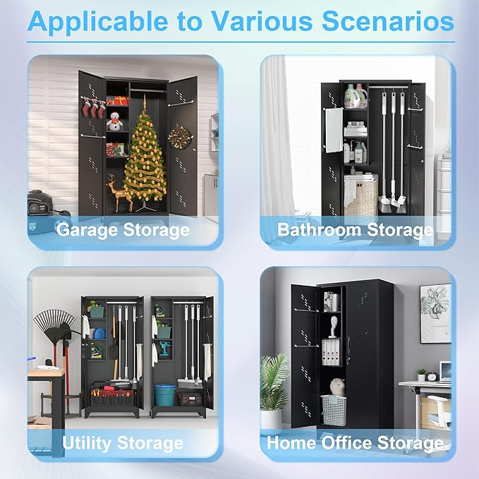 Metal Storage Cabinet with Locking Doors, Broom Closet/Freestanding Bathroom - Image 4