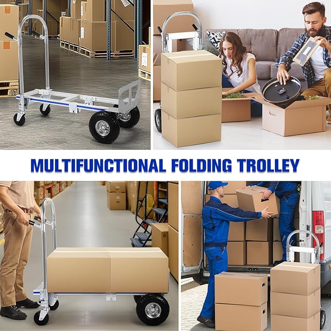 2 in 1 Aluminum 800LBS Capacity Folding Hand Truck Dolly Cart W/Wheel Heavy - Image 4