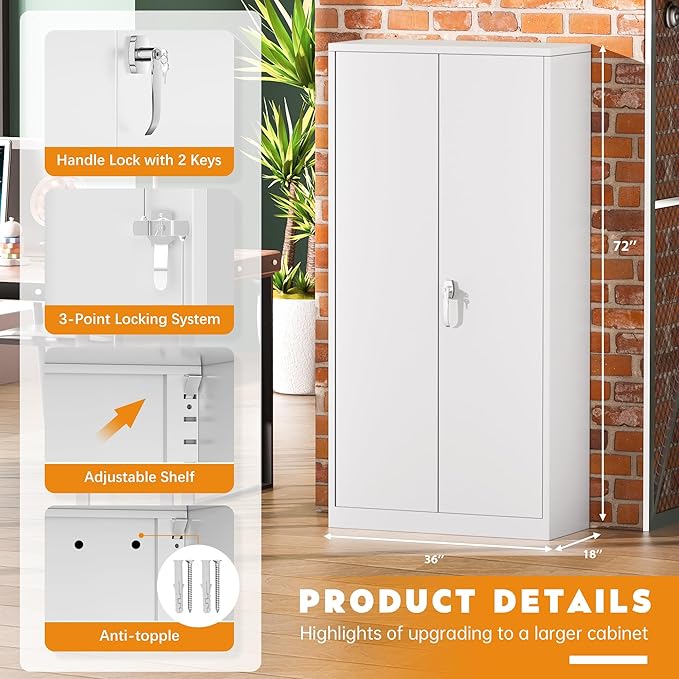 Greenvelly White Metal Cabinet, Tall Tool Organizer - Image 4