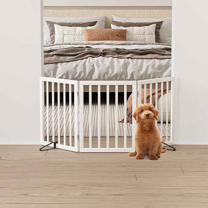 White 18-55" Wide Pet Gate, Bamboo Dog Gate - Image 2