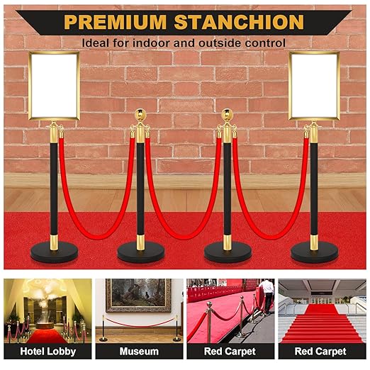 Blulu 8 Sets Stainless Steel Stanchion Set 8 Crowd Control Poles 7 Velvet Ropes - Image 7